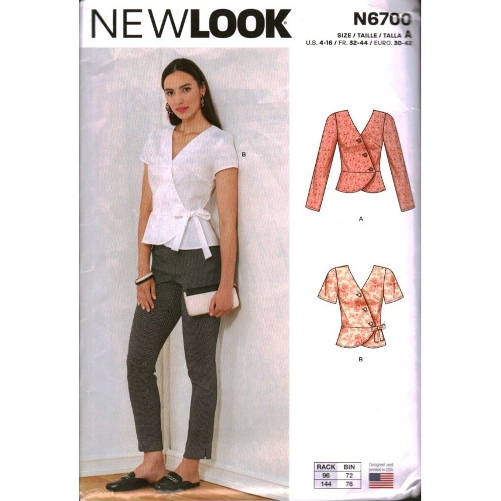 New Look N6700 Misses Wrap Top Peplum Sewing Pattern Size 4-16 V-Neck Tie Side